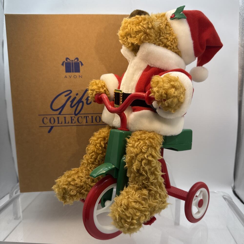 New In Box 1997 AVON Christmas Musical Cycling Santa Bear On Tricycle 12 Songs
